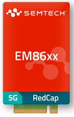 The Semtech EM86 Series or better the EM8695 5G RedCap module designed for low-power, cost-effective IoT and industrial applications, offering scalable connectivity and simplified integration in smart sensors, wearables, and enterprise networking solutions.